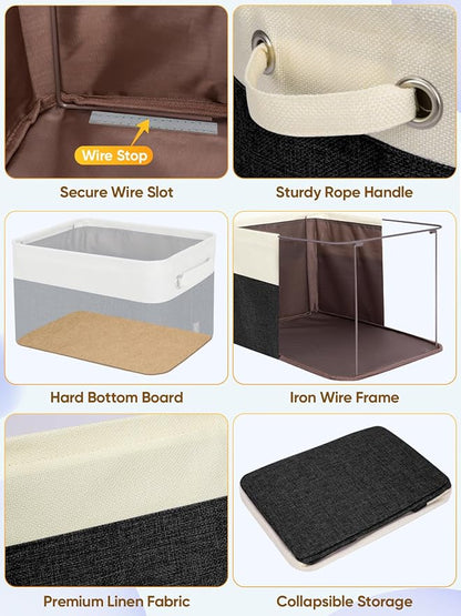 BALEINE 4 Pack Fabric Closet Storage Bins for Shelves, Linen Closet Organizers and Storage, Decorative Baskets for Organizing, Shelf, Clothes, Home, Office (Black, 12"x8"x8")