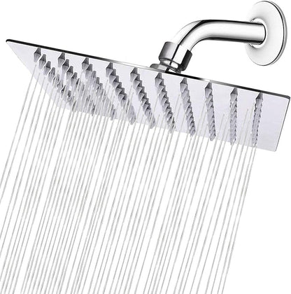 NearMoon Rain Shower Head, High Flow Stainless Steel Square Rainfall Shower, High Pressure Design, Awesome Shower Experience Even At Low Water Flow (8 Inch, Chrome Finish)