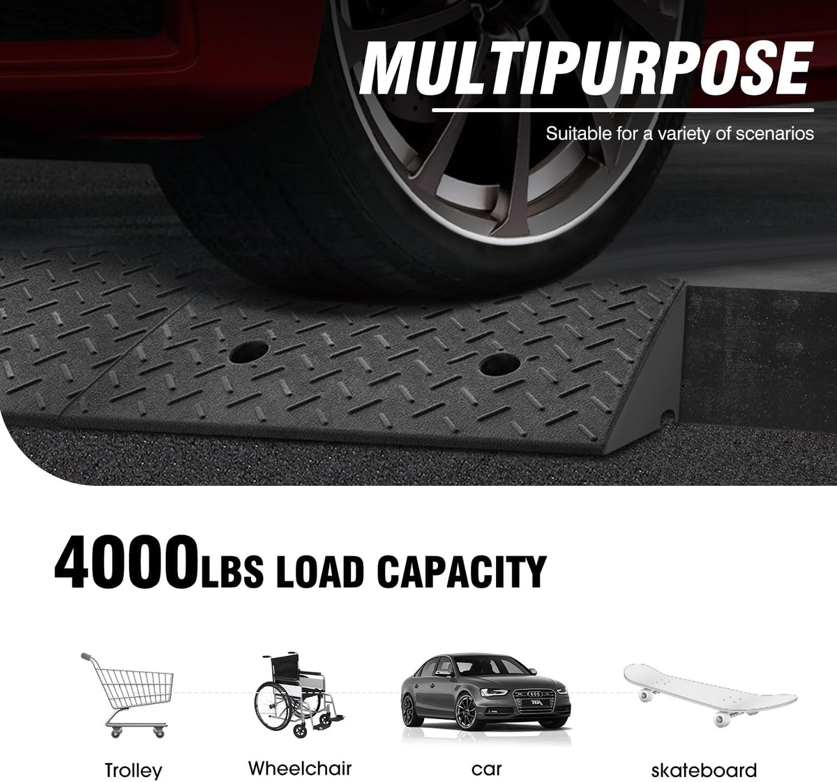 DNA MOTORING 6.3" Rise Rubber Curb Ramp Heavy Duty Loading Driveway Ramp Threshold Ramp 39 in L x 19.5 in W x 6.3 in H for Loading Dock, Warehouse, Wheelchair, Motorcycles, Cars, TOOLS-00652