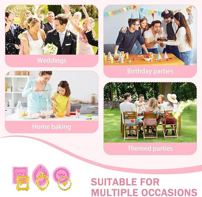 9 PCS Picture Frame Fondant Silicone Molds Frame Chocolate Silicone Molds Vintage Style Photo Frame Moulds for Cake Decorating Cupcake Topper Chocolate Candy Polymer Clay