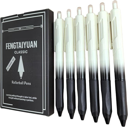 Fengtaiyuan Gel Pens, 0.5mm Fine Point Black Ink Pens, Triangular Grip with Non-Slip Silicone, Ergonomic Writing Pens for Journaling Note Taking, Smooth Writing, Gradient Barrel, 6 Pack