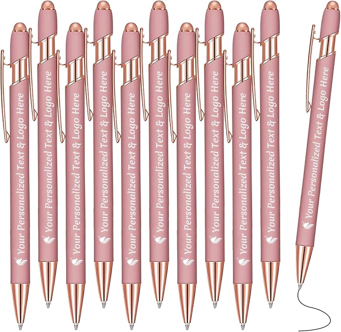 STREADVE Personalized Custom Pens 10 Engraved Writing Pen with Name Logo, Customized Promotional Items Stylus Pen Gifts for Women Realtor Nurse Wedding Business, Rose Gold