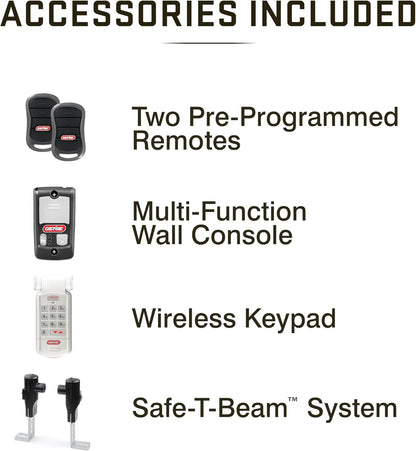 Genie SilentMax 1000 Garage Door Opener - Ultra-Quiet Belt Drive - Includes two 3-Button Pre-Programmed Remotes, Wall Console, Wireless Keypad, Safe T-Beams - Model 3042-TKH, 140V DC Motor