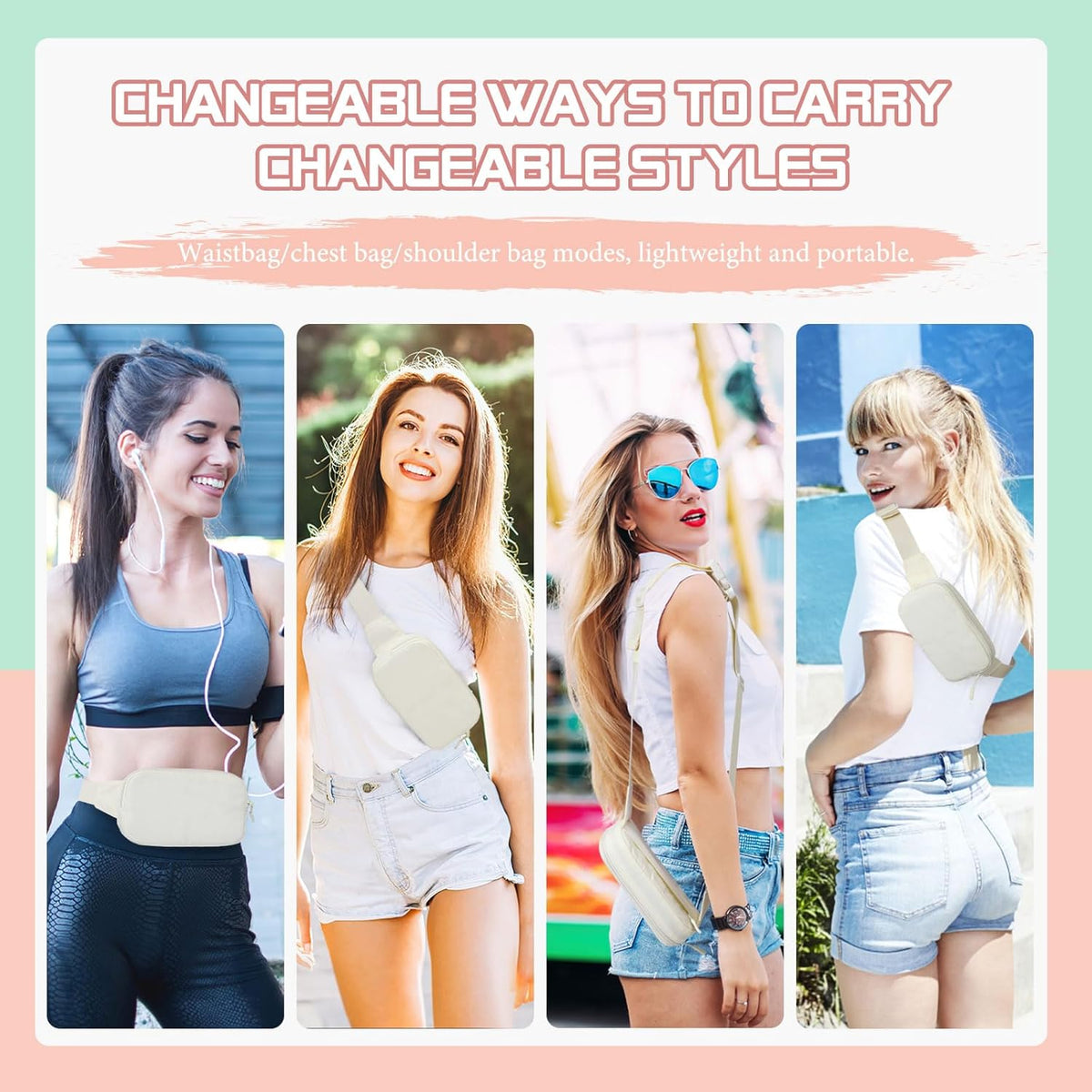 MoKo Fanny Packs for Women Men, Fashion Running Waist Packs, Crossbody Mini Bag Fanny Pack Belt Bag with Adjustable Strap for Running Outdoors Workout Travel Hiking Cycling