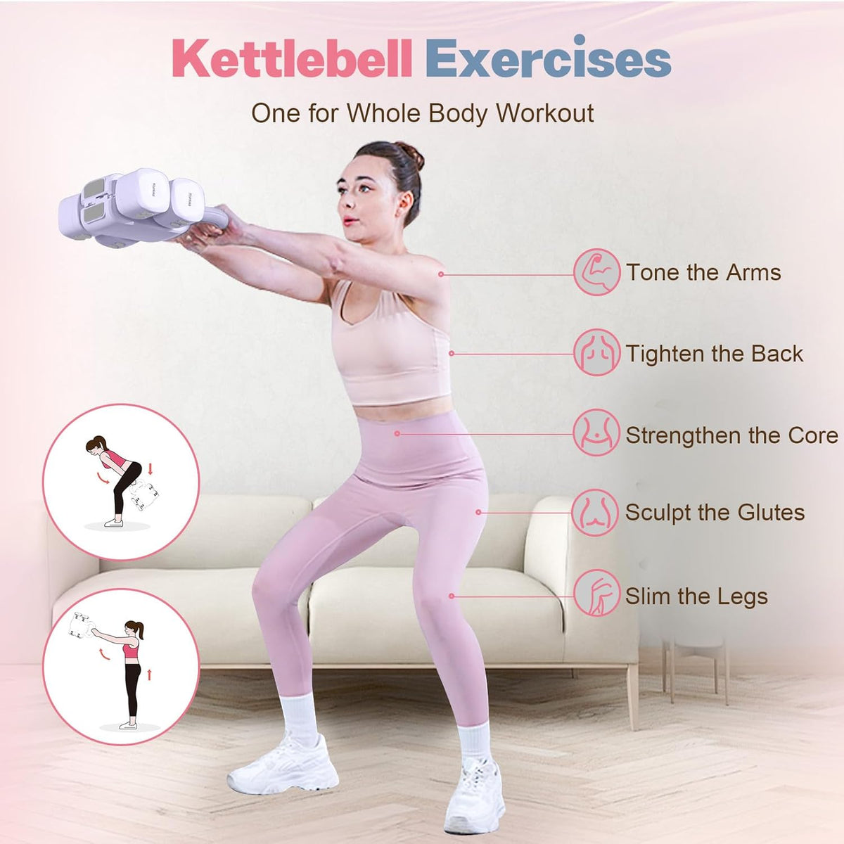 Adjustable Dumbbell Set of 2, 4 in 1 Free Weights Dumbbells Set for Women with Fast Adjustment, Each 2lb 3lb 4lb 5lb Hand Weights Set for Home Gym & Outdoor Exercise Training