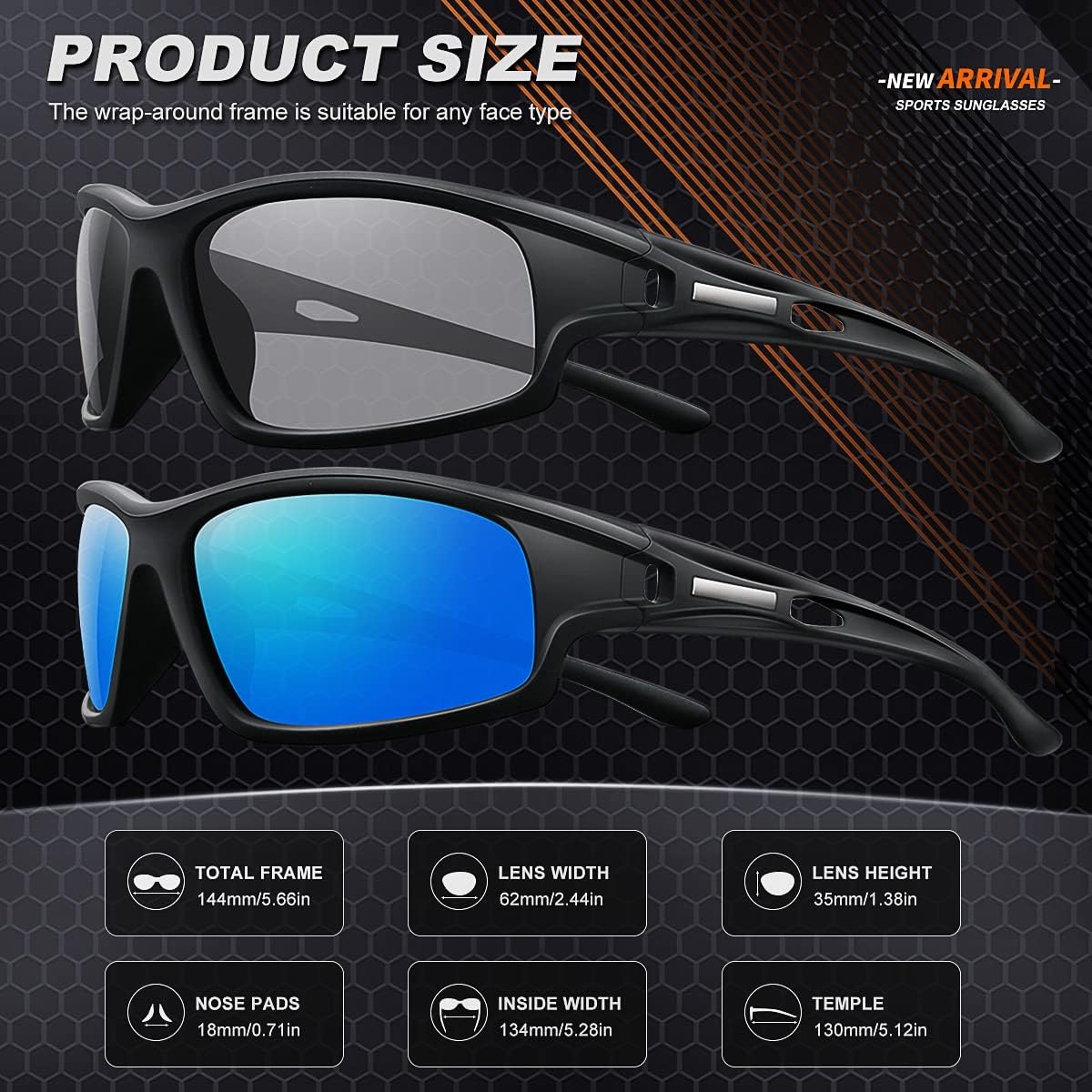 Polarized Sports Sunglasses for Men 100% UV Protection Wrap Around Unbreakable Sun Glasses for Fishing Driving