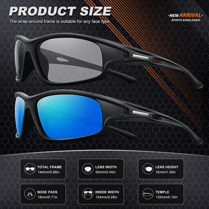 Polarized Sports Sunglasses for Men 100% UV Protection Wrap Around Unbreakable Sun Glasses for Fishing Driving