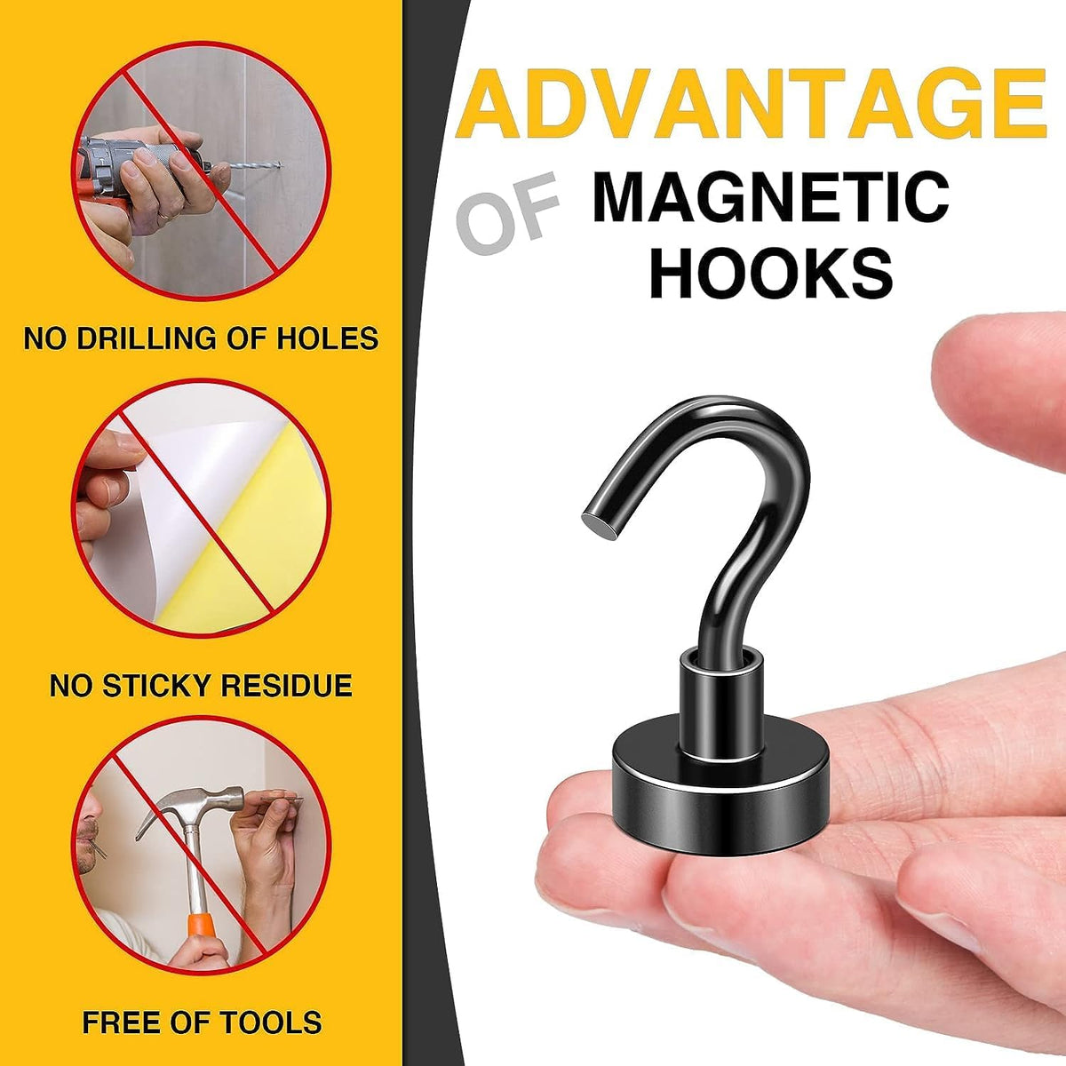 DIYMAG Magnetic Hooks, 30Lbs Strong Heavy Duty Cruise Magnet S-Hooks for Classroom, Fridge, Hanging, Cabins, Grill, Kitchen, Garage, Workplace and Office Etc, (75 Pack-Black)