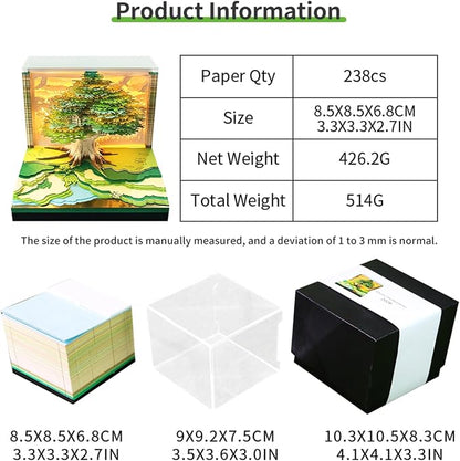 3D Time Piece Calendar, 2027 Desk Calendar With LED Light, 3d Tree Memo Pad Creative Desk Calendar, Christmas Gift for Colleague Friend, Desktop Decoration(Lucky tree)