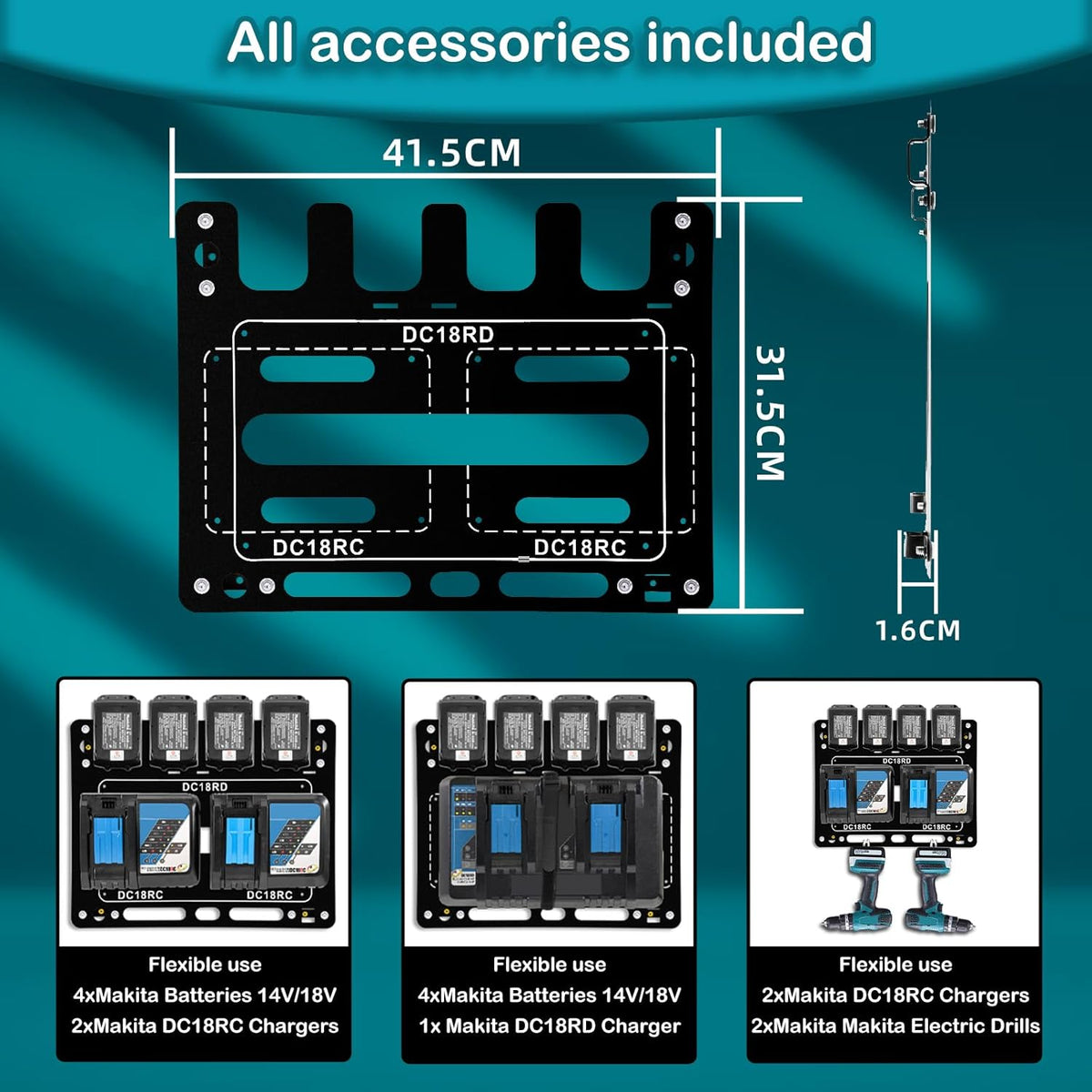 FETESNICE Wall Mount for Makita Battery Charger Holder,Easy Installation,Metal Charger Mount for Makita 18V Batteries & DC18RC DC18RD Chargers,Durable Tool Storage for Workspace & Garage