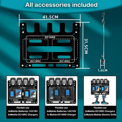 FETESNICE Wall Mount for Makita Battery Charger Holder,Easy Installation,Metal Charger Mount for Makita 18V Batteries & DC18RC DC18RD Chargers,Durable Tool Storage for Workspace & Garage