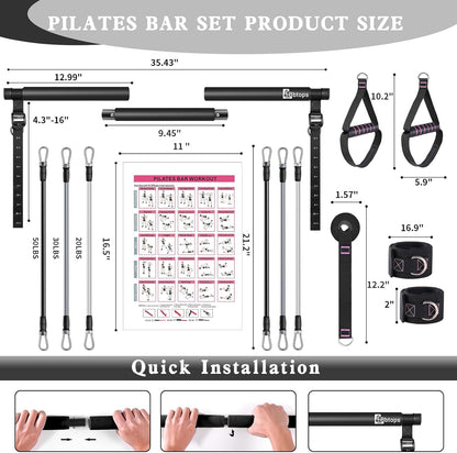 Pilates Bar Kit with Resistance Bands,Pilates Bar with Stackable Bands Workout Equipment for Legs,Hip,Waist and Arm,Exercise Fitness Equipment for Women & Men Home Gym Yoga Pilates