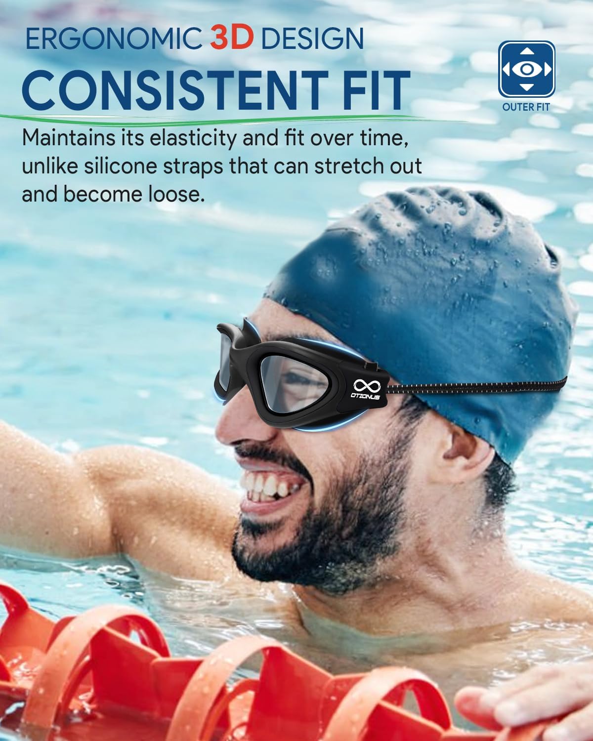 Swim Goggles, Polarized Adult Swimming Goggles Bungee Strap No Hair Pulling Anti-fog Pool Goggles for Men Women