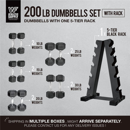 WF Athletic Supply 200Lb Dumbbell Set, 10-30Lb Dumbbell Set with A Frame Storage Rack for Muscle Toning, Strength Building & Weight Loss - Multiple Choices Available