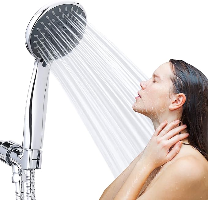 High Pressure Handheld Shower Head Briout 5-Settings Powerful Water Spray Shower Head against Low Pressure Water Flow with Stainless Hose and Adjustable Mount