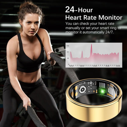 Ring Health Tracker for Women Men, Fit Ring with Heart Rate, Blood Oxygen, Sleep Monitor, Calories, Step Counter, IP68 Waterproof Smart Ring for iPhone & Android, No Subscription Fee (Gold, 6#)