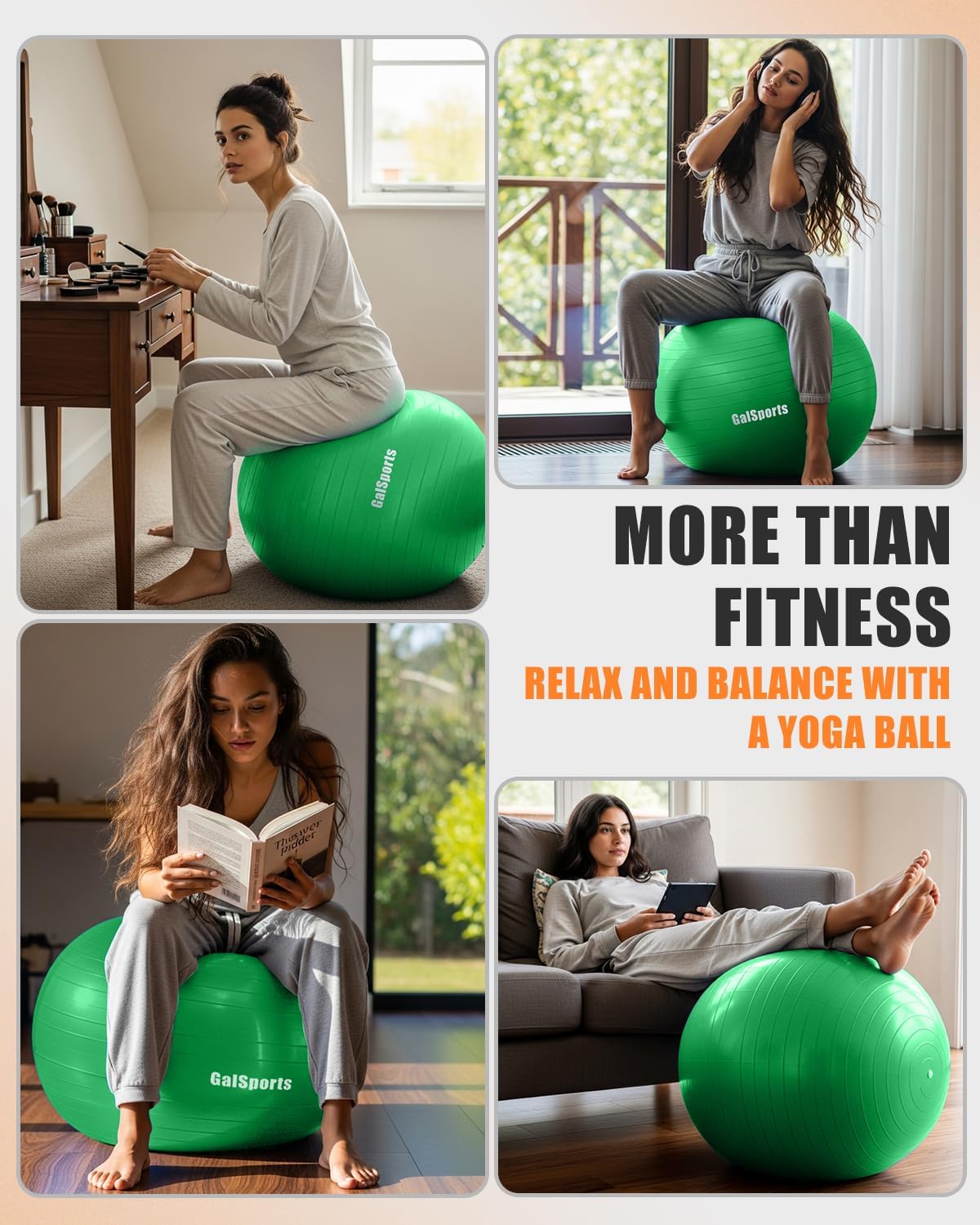 GalSports Anti-Burst Slip Resistant Stability Ball - Swiss Ball for Home Gym & Physical Therapy