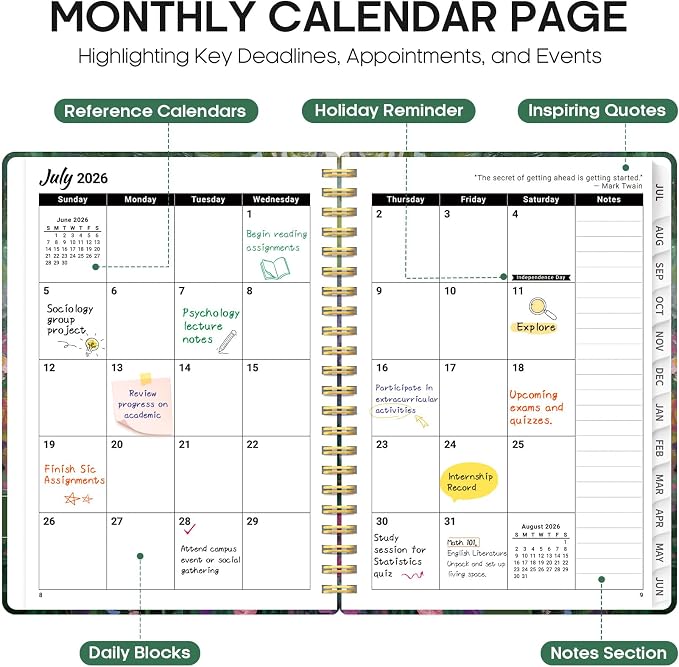 Planner 2026-2027, Monthly & Weekly Jul 2026-Jun 2027 Planner Calendar