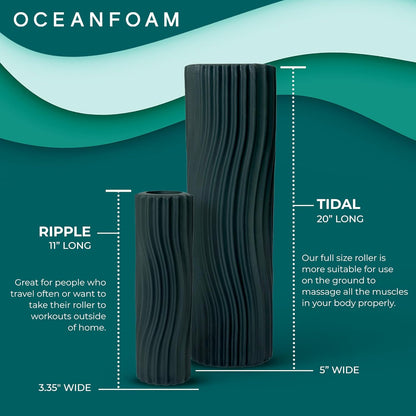 Oceanfoam Tidal Roller - Hunter - Muscle Massage Foam Roller for Back Pain & Stretching - Firm and Ergonomic Wide Wave Textured - Yoga, Athletics, & Wellness - Full Size, 20" x 5"
