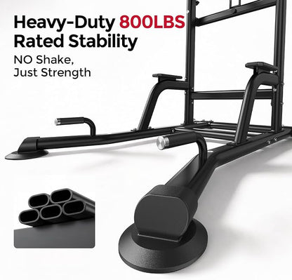 Heavy Duty Power Tower, Light Commercial Grade Steel Frame, 800 LBS Weight Capacity, Multi-Function Pull Up Bar & Dip Station with Crunch Leg Raise, Home Gym Gear for Back and Core Workout