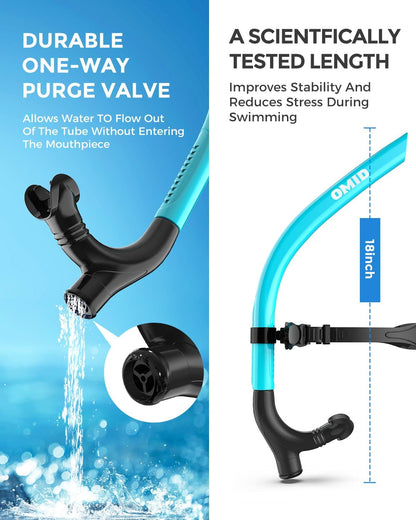 OMID SN1 Snorkel for Adult Youth, Diving Snorkel with One-Way Purge Valve, Food-Grade Silicone Mouthpiece