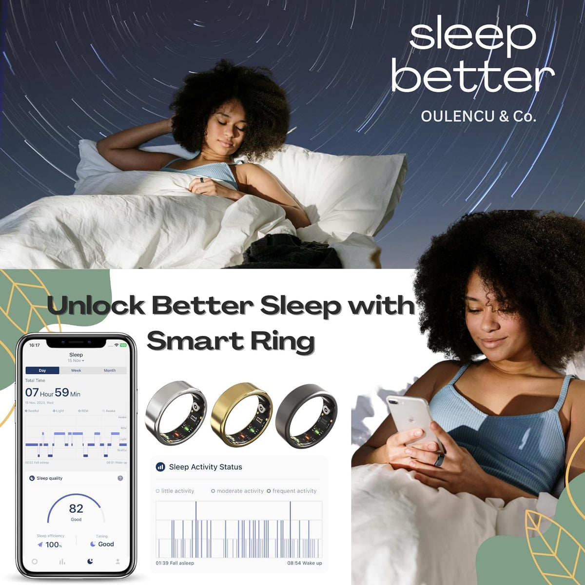 2025 Smart Ring for Women Men, Sleep Tracker Ring, Fitness Smart Ring, Activity Tracker,Sleep Monitor, Stress/Heart Rate/Women's Calories Steps Tracking-No APP Subscription (Silver, #12-67.2mm/2.65")