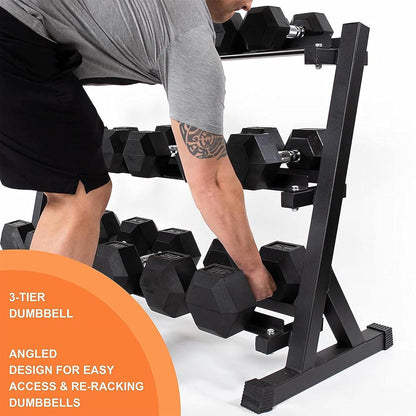 350 lb/450 lb/550 lb Weight Dumbbell Set with Rack Rubber Hex Dumbbell with Rack Hand Weights Set for Women Men Complete Weight Set Barbell Coated for Exercise Training 5-50 lb