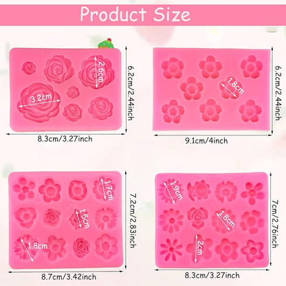 4Pcs Flower Silicone Molds - Rose & Daisy Mini Chocolate & Fondant Cake Decorating Molds for Baking, Soap, Ice Cube & Wax Melt