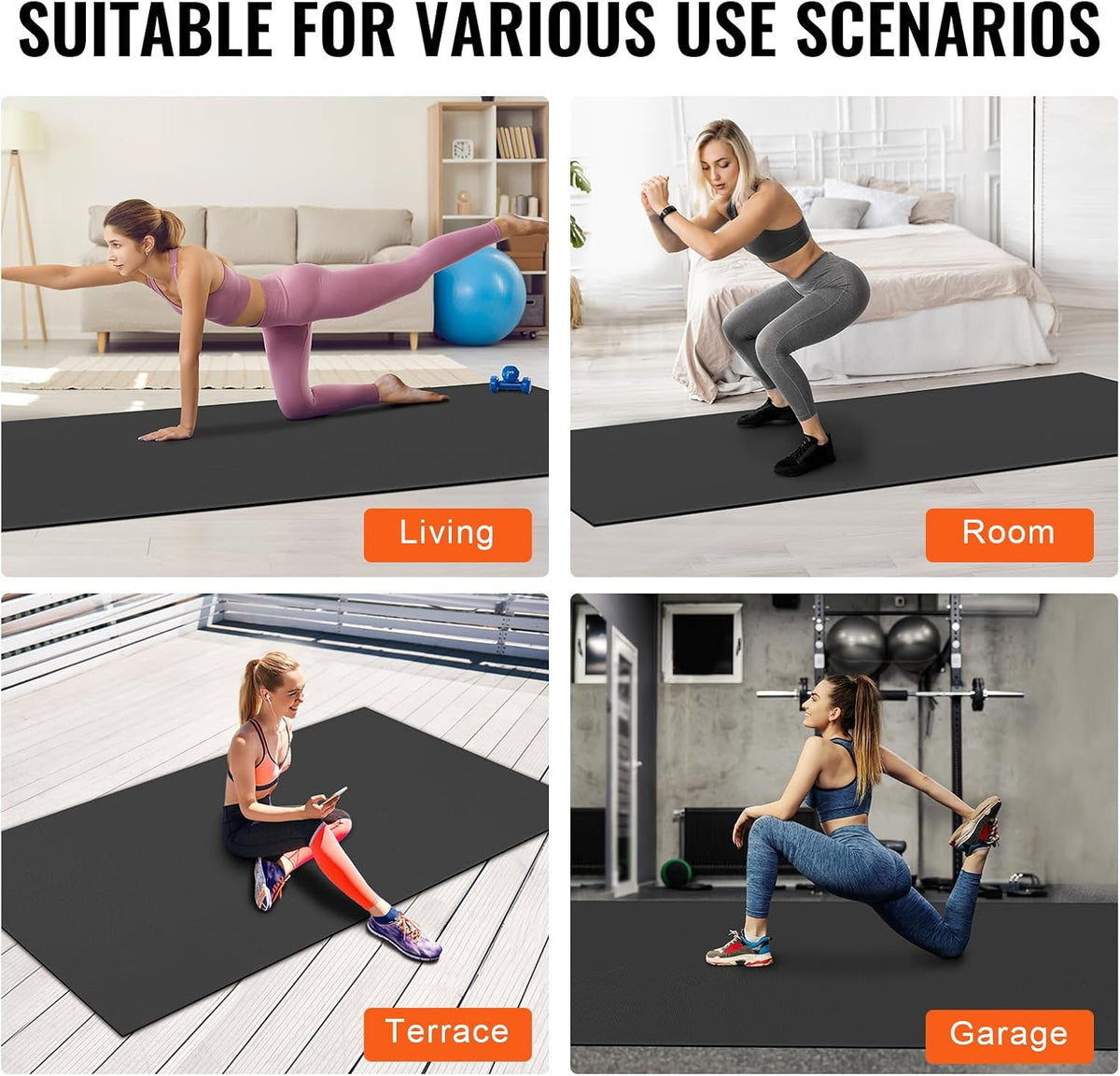 VEVOR Large Exercise Mat, Non Slip High Density Premium Yoga Mat, Exercise Yoga Mat for Men Women, Fitness & Exercise Mat with Bag & Carry Strap, for All Types of Home Yoga, Pilate & Floor Workout