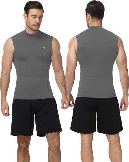 Roadbox Men's Compression Tank Top, Mock Turtleneck Sleeveless Shirt, Fitted Athletic Base Layer for Gym Workout