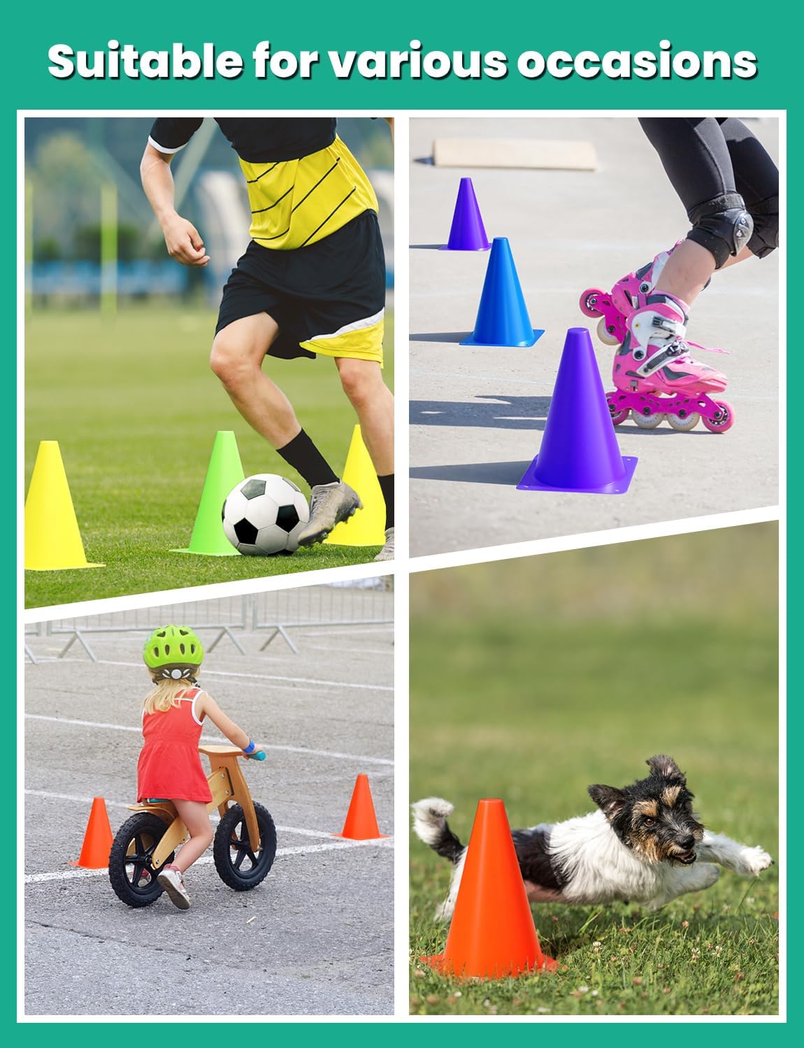 GHB Soccer Cones 7" 9" of 12 24 Pack Disc Soccer Sport Cones Training Field Marker Agility Cones for Basketball, Coaching, Practice Equipment Includes Drills Guide