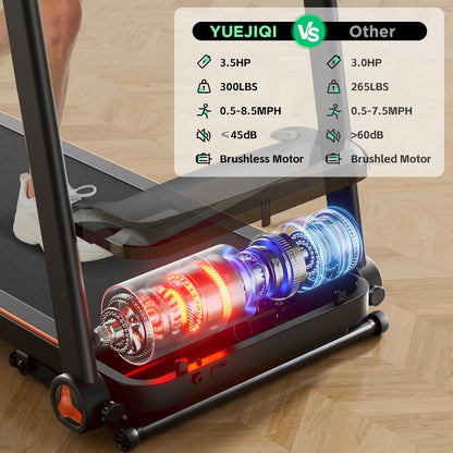Treadmills for Home, 3.0HP Quiet Brushless Foldable Treadmill with Incline, Small Space Portable Running Walking Machine, 300 Lbs Capacity with Bluetooth APP & Pulse Monitor