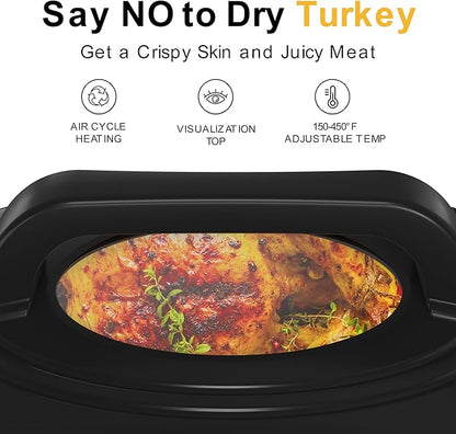 26 Quart Electric Roaster Oven with Visible & Self-Basting Lid, Large Turkey Roaster with Defrost Warm Function, Adjustable Temperature, Removable Pan Rack, Stainless Steel, Red