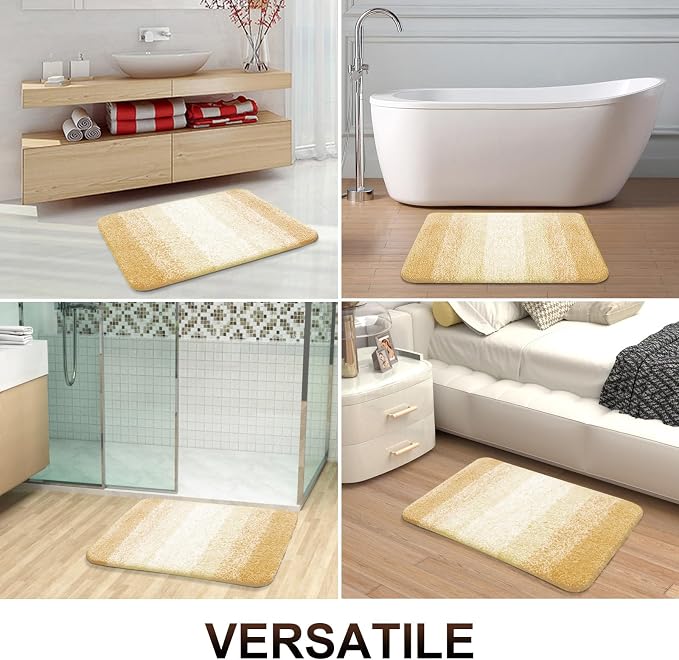 OLANLY Small Bathroom Rugs Mat 24x16, Extra Soft Absorbent Microfiber Bath Rugs, Rubber Backing, Quick Dry, Washable Bath Mats for Bathroom Floor, Tub and Shower, Home Decor Accessories, Light Yellow