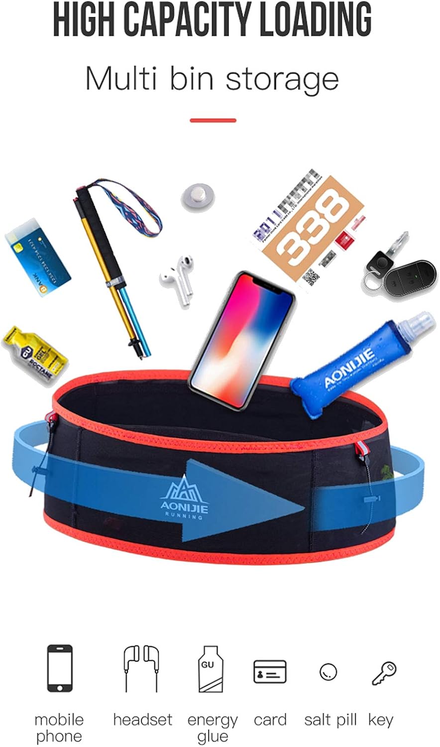 AONIJIE Hydration Belt Running Fanny Pack, with 250ml Soft Water Bottle Flask Phone Holder for Trailing Running Climbing Jogging Cycling Workout Fitness 3 Colors (Black, S/M)
