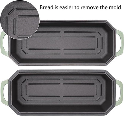 Flavehc Bread Pan Cast Iron Loaf Pan with Lid Bread Loaf Pan 13x5 Inch Enameled Cast Iron Sourdough Bread Pan,AquaGreen