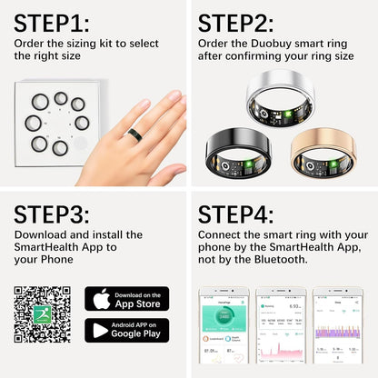 Smart Health Rings for Women Men, Fitness Tracker with Heart Rate, Blood Oxygen, HRV, Sleep Tracker, Step Tracker, No Subscription Fee, IP68 Waterproof Smart Ring for iphone & Android (Black 10#)