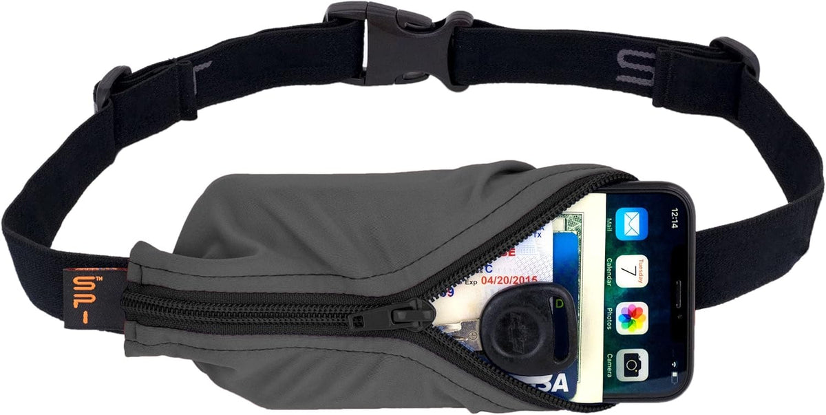 SPIbelt Running Belt for Women Men, Phone Holder for Running, Running Fanny Pack, Holder for Phone, Running Waist Pack, Adjustable Waist, [Fits All Phones]. Anthracite with Black Zipper