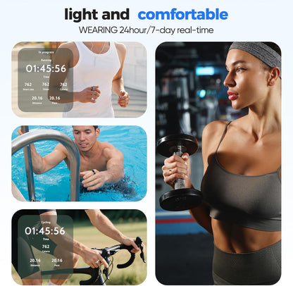 Smart Ring with Sleep Apnea Monitoring, No APP Subscription, 10-Day Battery Life, Stress/Heart Rate/Women's Health Tracker, Android & iOS Compatible (Black, 8)