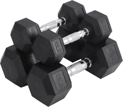 Hex Dumbbells Set for Home Gym – PVC/PEV Coated, Anti-Roll Design, Non-Slip Grip, Cast Iron Core – Versatile Strength Training Weights, 100LB Total (25LB×2+30LB×2)