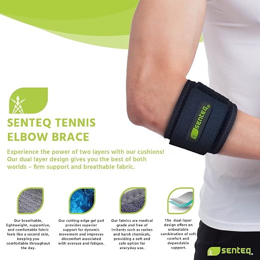 Tennis Elbow Brace: Arm Band for Tennis Elbow, Golfer Elbow and Forearm Support, Neoprene Wraps and Strap, Braces for Men and Women (Blue)