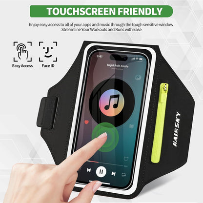Running Armband with Earphone Bag for iPhone 16/15/14 Max/Pro/Plus & Galaxy S20/S10, Touchscreen Compatible, Phone Holder for Running with Card Slot & Key Pockets, Fit Up to 6.9 Phone