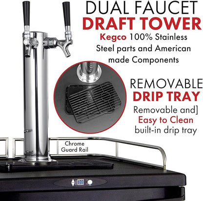 Kegco Keg Dispenser, Two Faucet, Stainless Steel