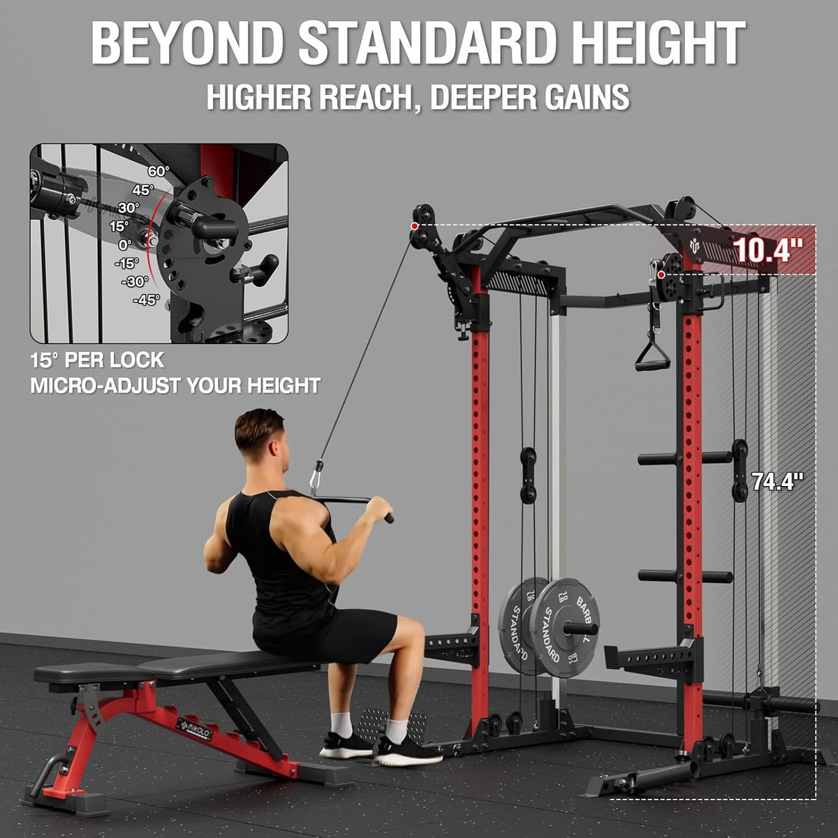 Mikolo Power Cage, 2000LB Power Rack with Independent Dual Pulley System, Multi-Function Home Gym Workout Machine for Cable Crossover