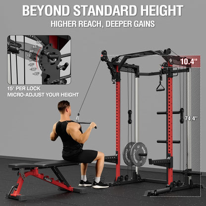 Mikolo Power Cage, 2000LB Power Rack with Independent Dual Pulley System, Multi-Function Home Gym Workout Machine for Cable Crossover