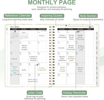 Planner 2026-2027, Weekly and Monthly Academic Year Calendar Planner, July 2026 - June 2027, Daily Agenda Book for Office School Supplies, A5(6.3'' x 8.5'')