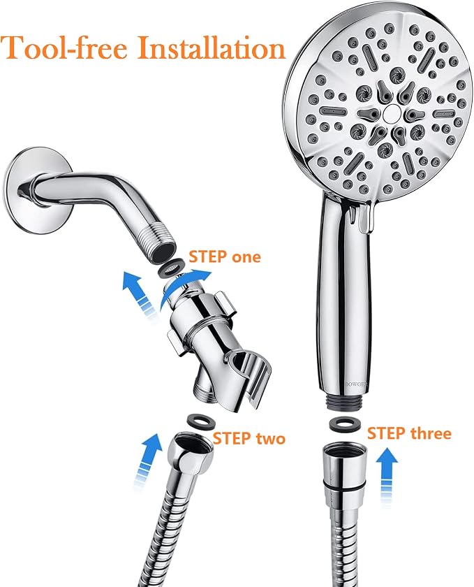 Shower Head with Handheld High Pressure-Full Body Coverage Powerful Rain Showerhead Extra 60" Long Hose and Adjustable Brass Joint Holder- The Perfect Detachable Heads for Bathroom Upgrade
