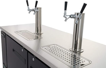 PEAKCOLD 2 Door, 4 Tap Commercial Beer Dispenser - Double Tower Keg Cooler - Kegerator; 60" W