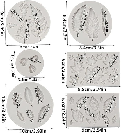 Leaf Silicone Mold Maple Leaf Fondant Mold Rose Leaf Molds Fern Leaves Candy Molds For Cake Decoration Cupcake Topper Chocolate Polymer Clay Gum Paste Set of 6