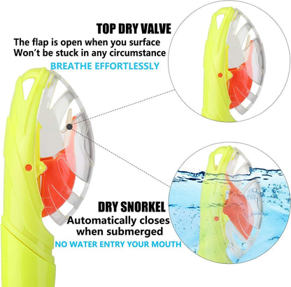 Aegend Dry Snorkel, Dive Mask Easy-Breath Free Diving Snorkel for Snorkeling Scuba Diving Freediving Swimming, with Top Dry Valve and Food-Grade Silicone Mouthpiece